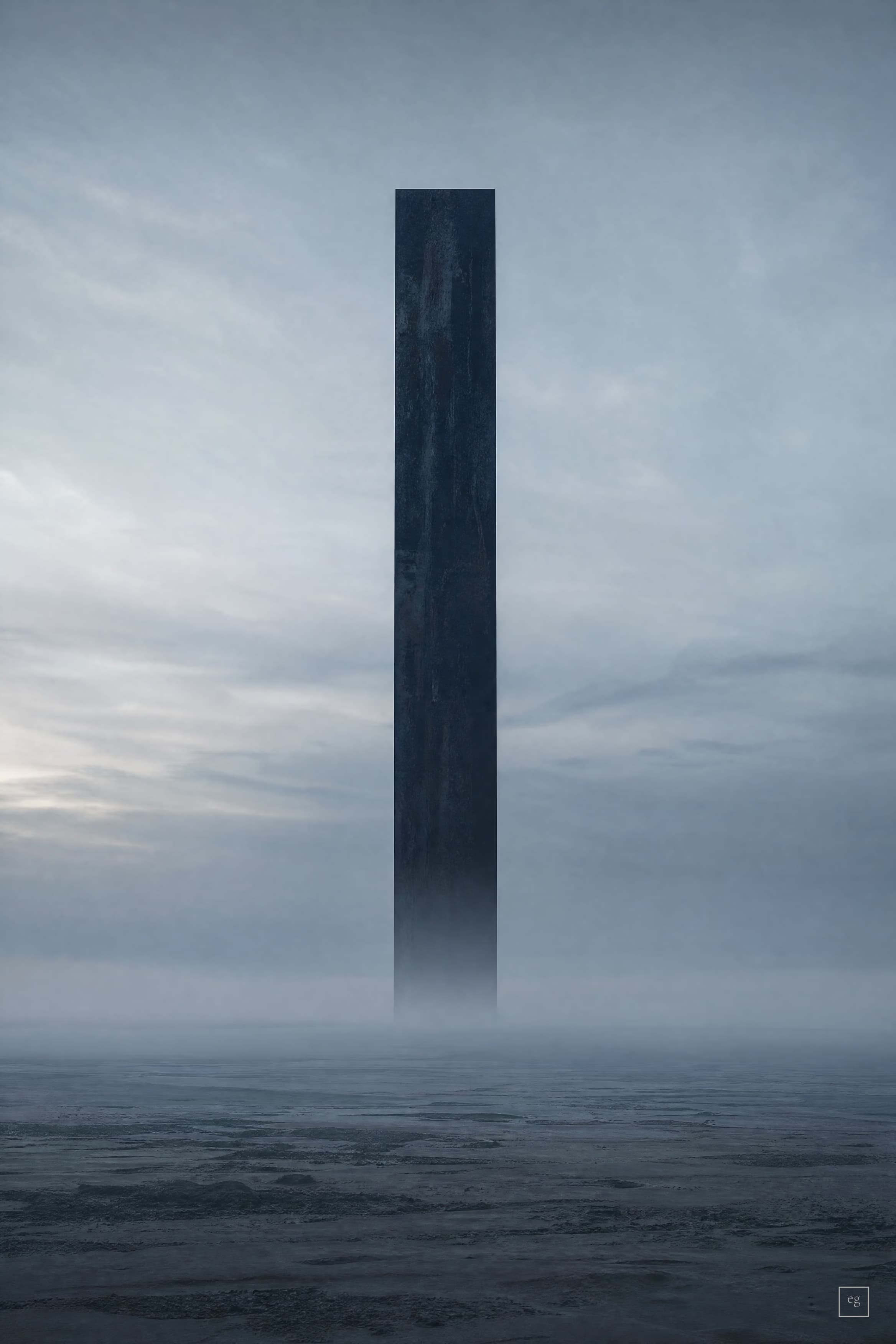 An obsidian monolith standing in a dark transmission field.